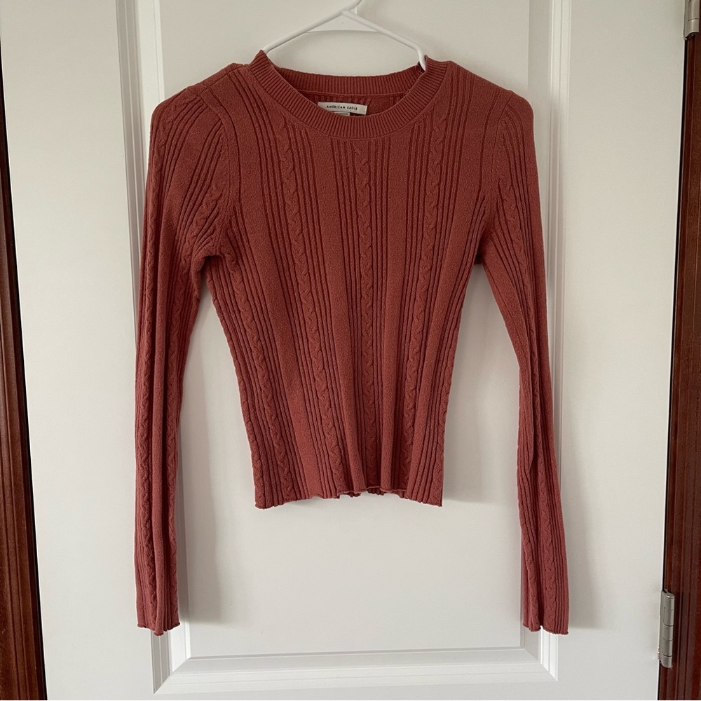 American Eagle Long Sleeve Pink Knit Sweater